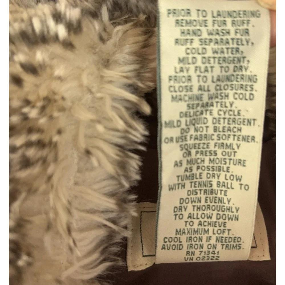 LL Bean Goose Down Puffer Vest Womens‎ Sz XS Brown Faux Fur Removable Collar